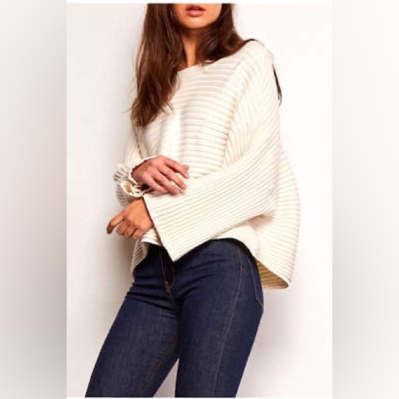 Jack by BB Dakota Sweaters - Jack by BB Dakota Women's Claudel Rib Stitch Wide Sleeve Boho Cream Sweater M